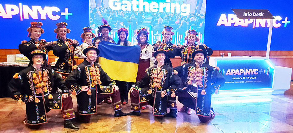 01-15-2023, Kozak Ukrainian Dancers, New York Ukrainian dancers musicians singers, www.cossack.us, Sunday January 15 2023, New York City Hilton Hotel 1335 Avenue of the Americas New York NY 10019-6078 MORGAN SUITE, Second floor, Showcasing during the Association of Performing Arts Presenters (APAP-2013) booking conference